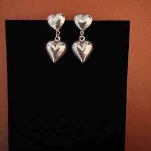 Silver Heart Drop Earrings